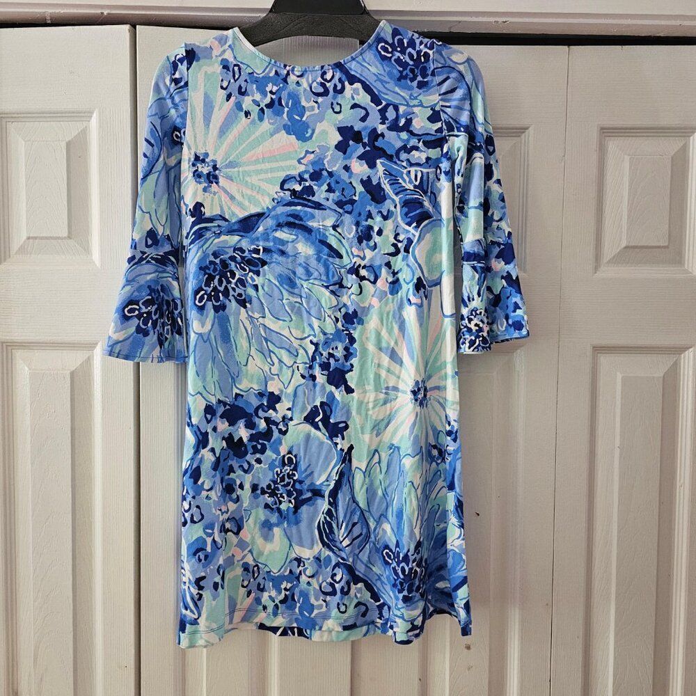 Lilly Pulitzer Women Blue Floral Bell Sleeves Catch And Keep Mini Dress Size XXS - Picture 11 of 11